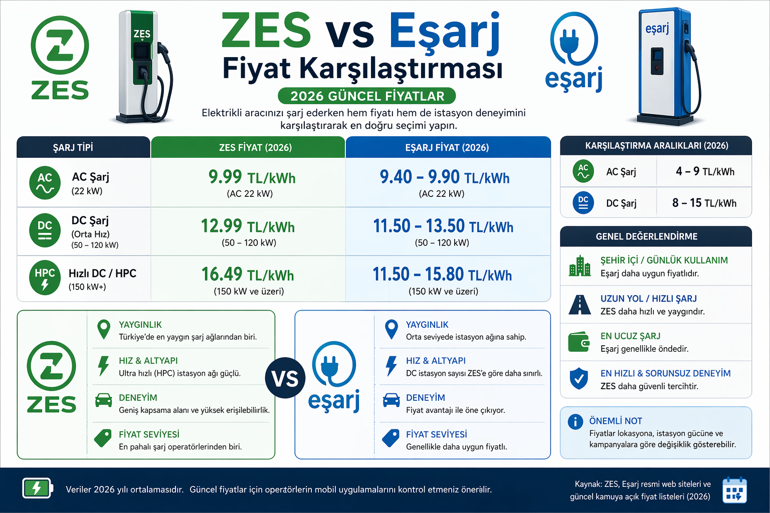 ZES vs Eşarj Fiyat Karşılaştırması 2026